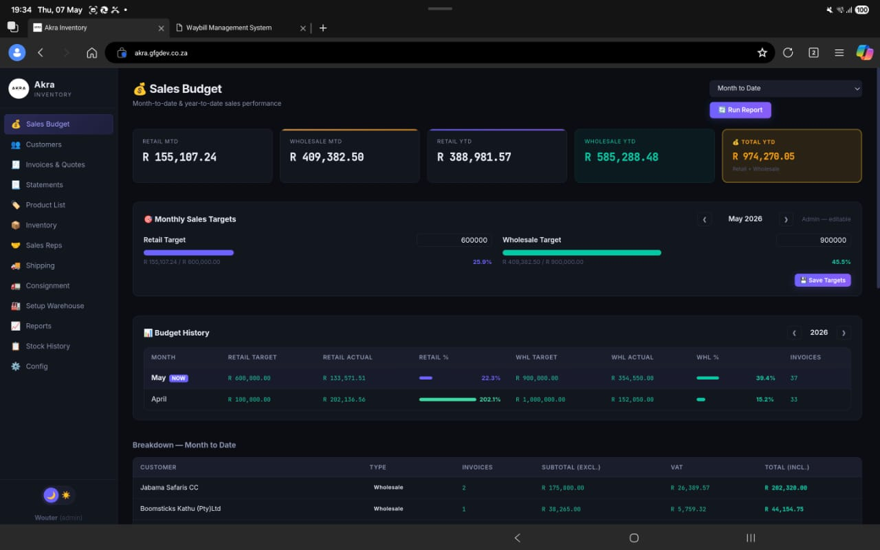 Akra Inventory System Screenshot